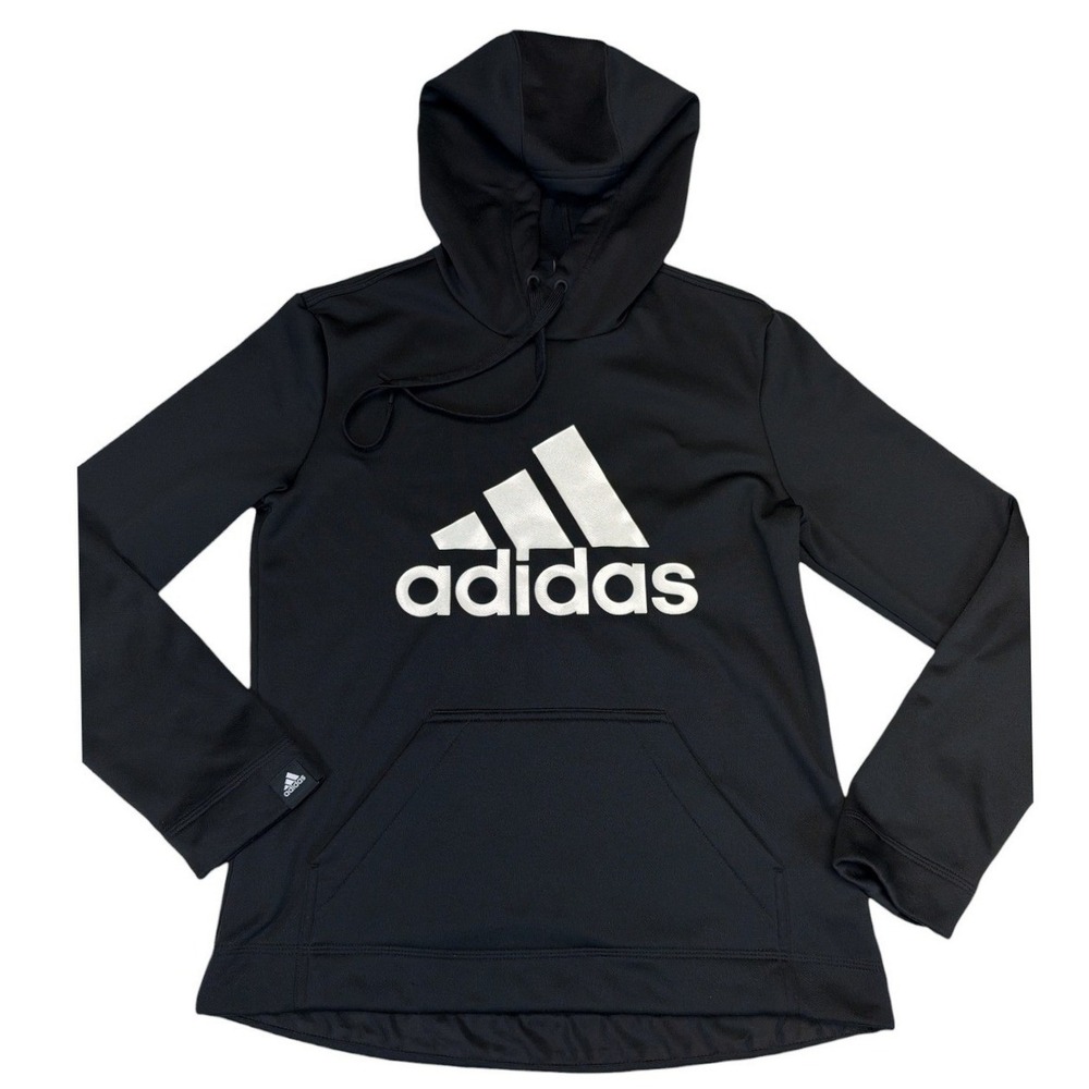 Kids Adidas Black‎ Long Sleeve Hooded Pullover Sweatshirt Aeroready Size S